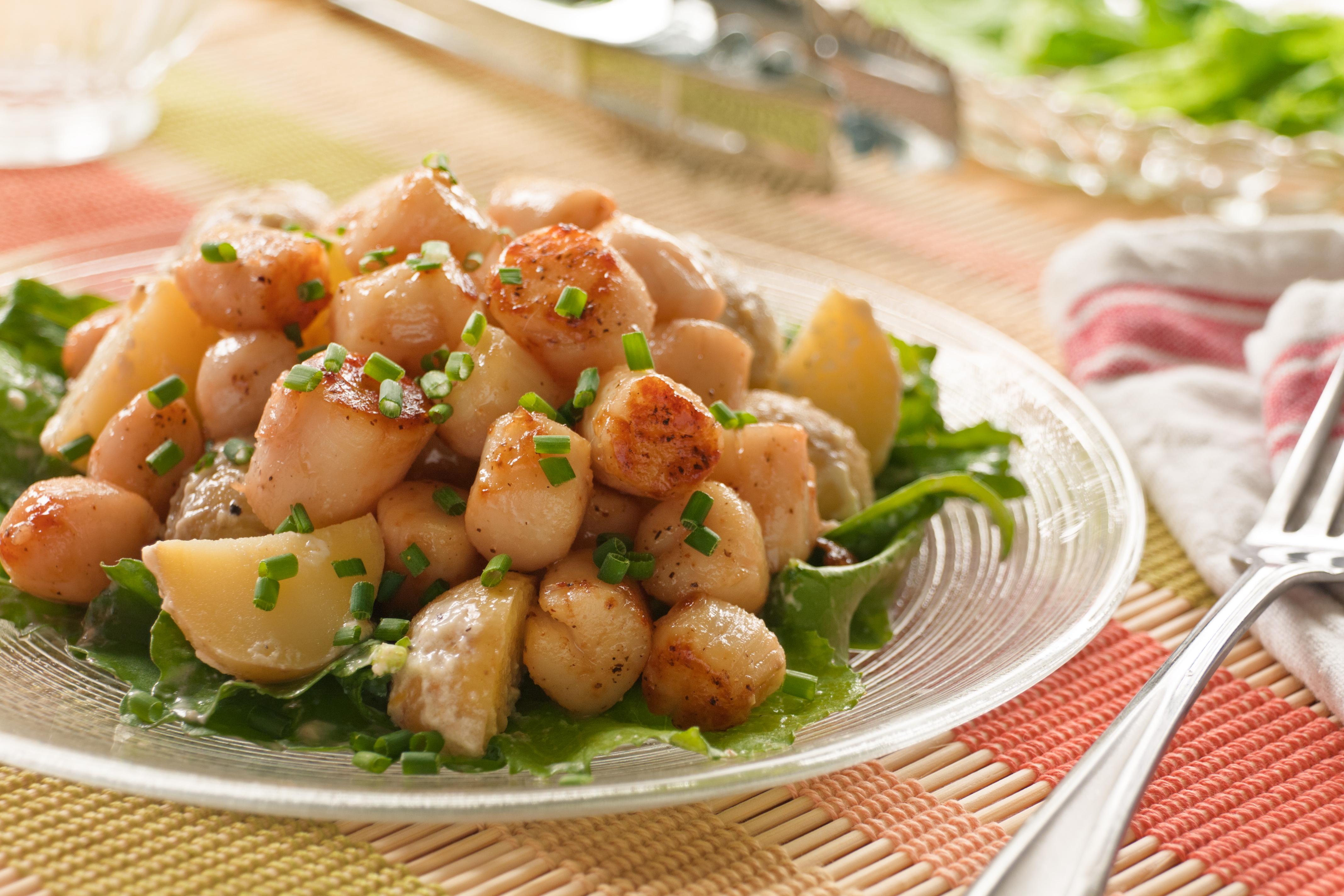 Seared Scallops with New Potatoes and Field Greens