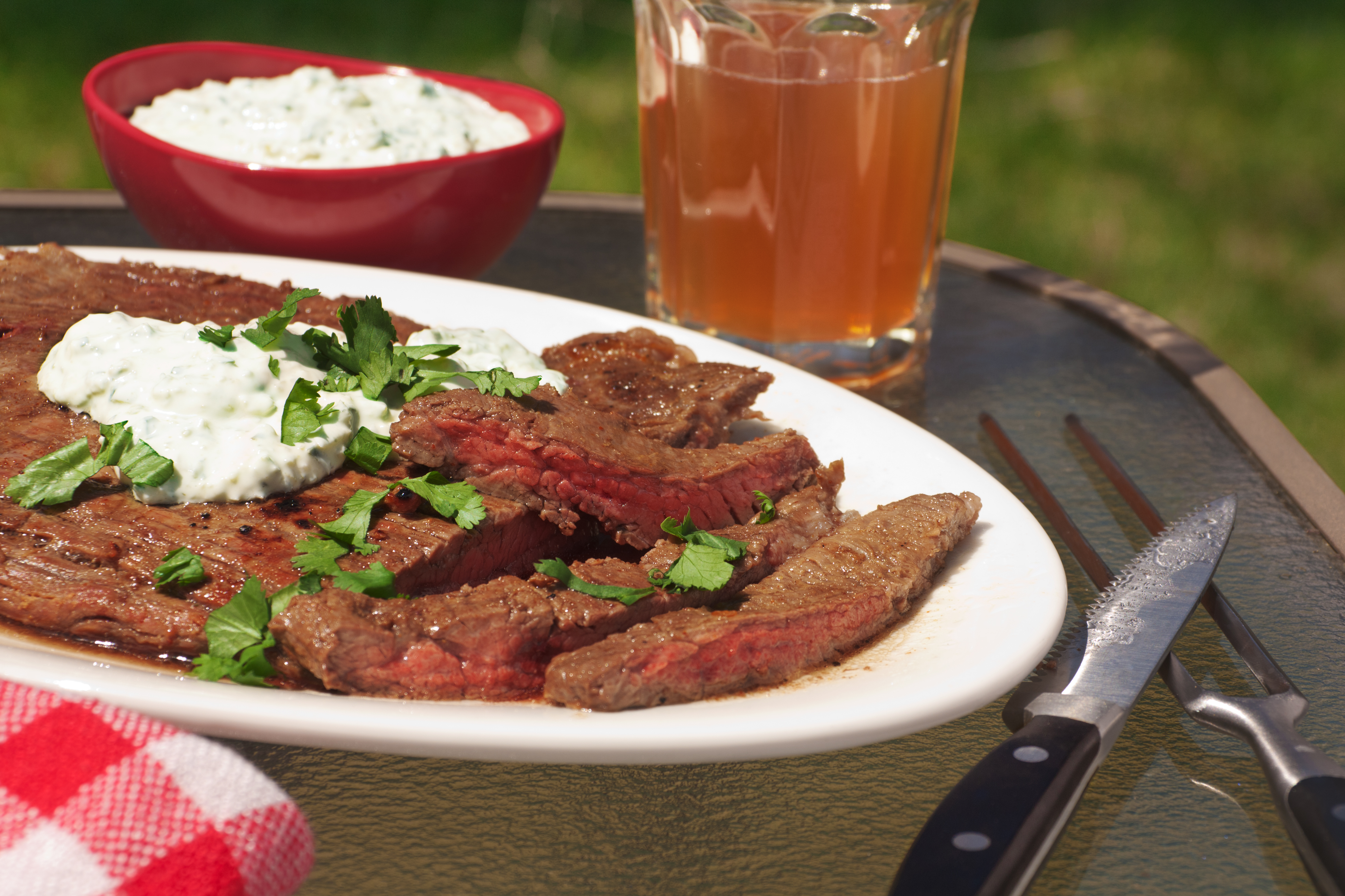 Flank Steak with Creamy Poblano Chili Sauce