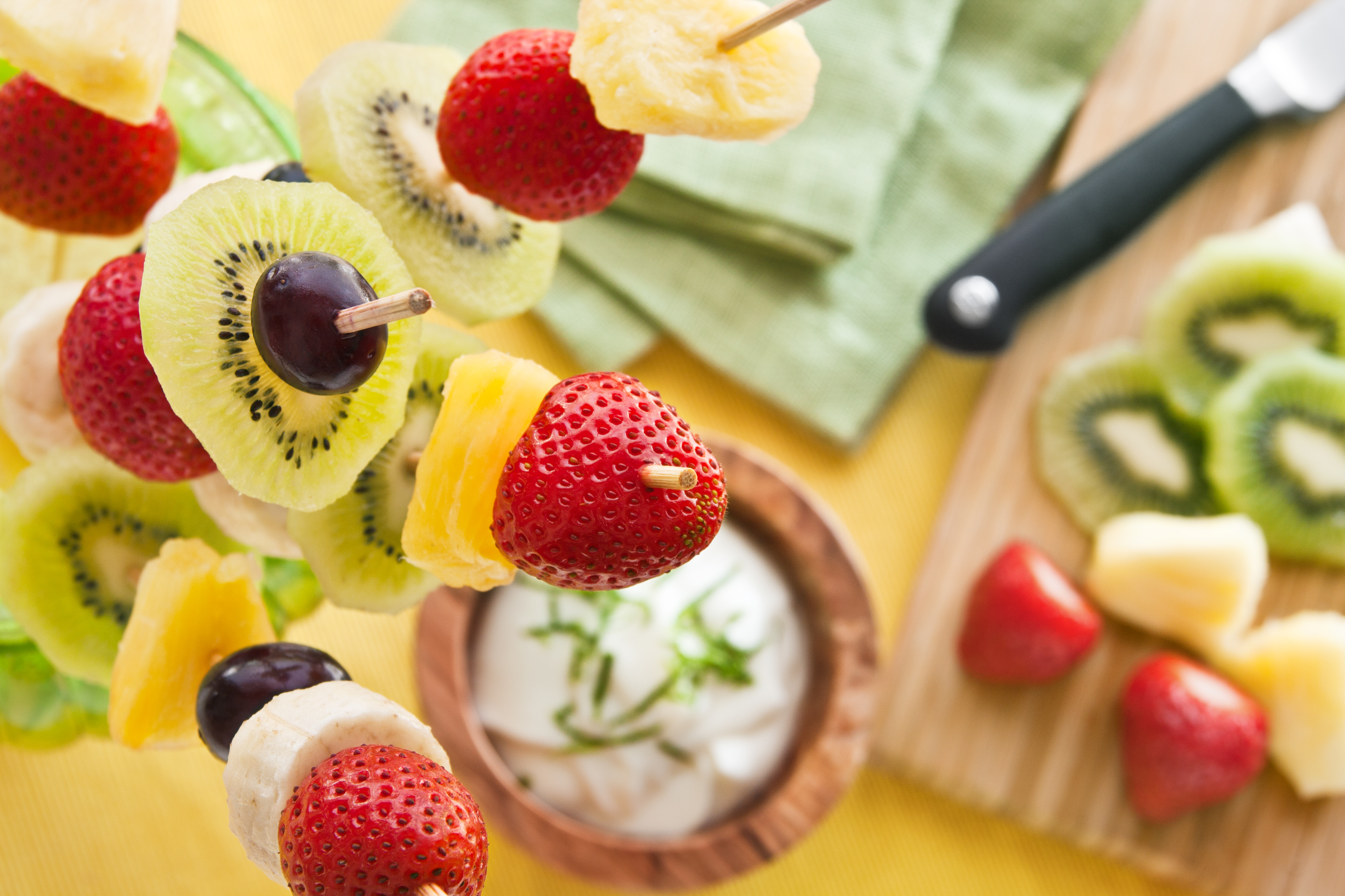 Fresh Fruit Kebabs with Lemon Lime Dip