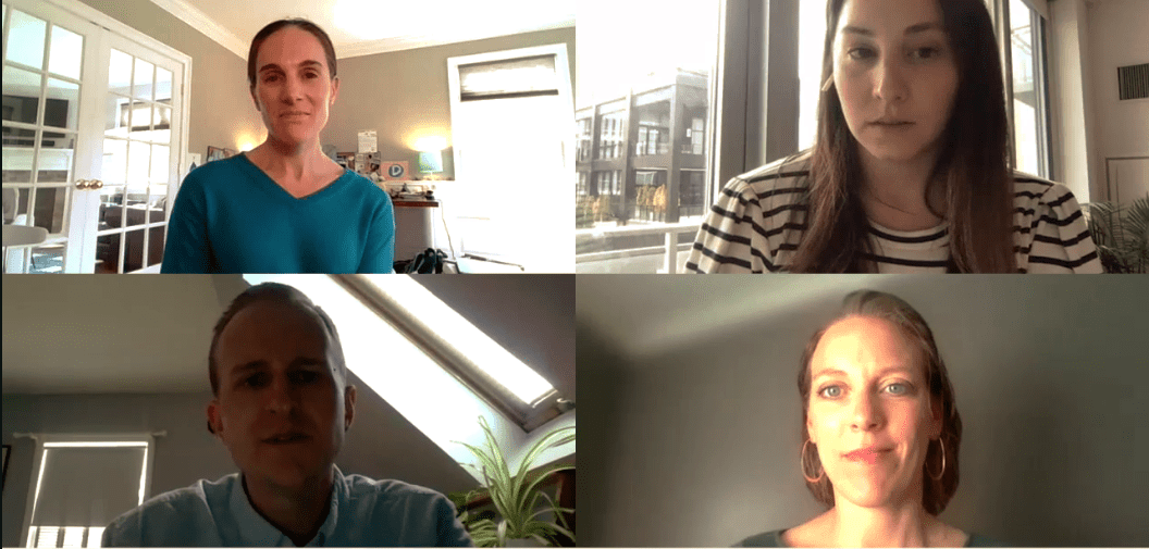 Screenshot of a conference call with Nicole Friedman, Allison Stowell, Garrick Brown, and Elizabeth Caton