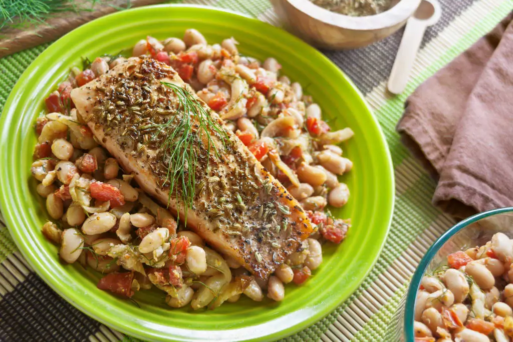 Fennel-crusted Salmon On White Beans