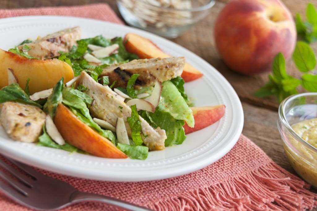 Romaine Salad With Chicken, Peaches & Mint