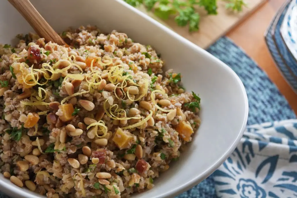 Red Lentil Salad With Dried Fruit & Toasted Pine Nuts